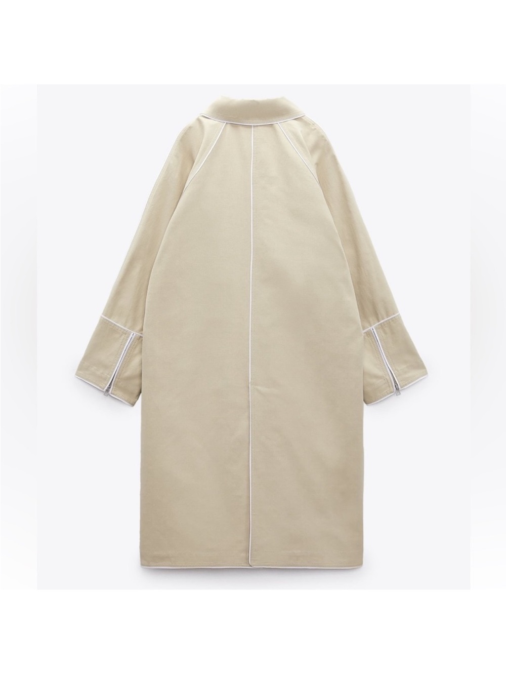Zara Oversized Contrast Trench Coat Beige Piping Special Edition Sz XS Fits M/L - Picture 7 of 16